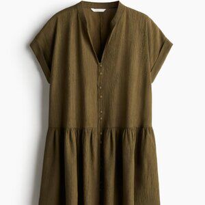 H&M Crinkled Tunic Dress - Dark khaki green, M, NWT